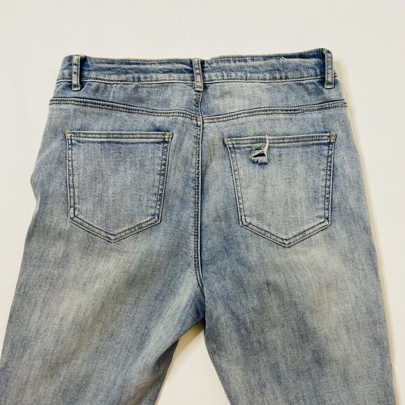 Vanilla Star Women's Blue Mid Rise Crop Distressed Stretch Jeans Size 9 School - Picture 3 of 11